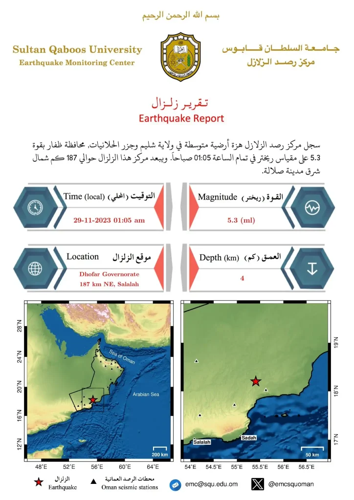 زمین لرزه 5.3 ریشتری در صلاله