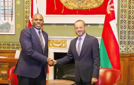 بدر بن حمد البوسعیدی، وزیر امور خارجه عمان، و دیوید لامی، وزیر امور خارجه بریتانیا، در یک نشست رسمی در لندن درباره روابط دوجانبه و همکاری‌های استراتژیک گفت‌وگو می‌کنند.