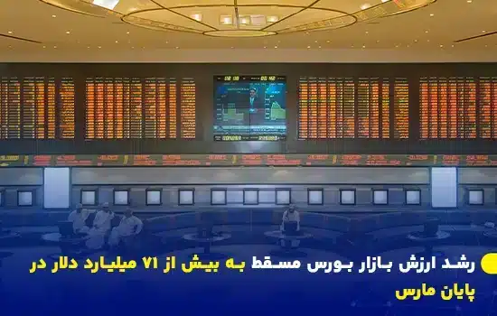 رشد ارزش بازار بورس مسقط به بیش از 71 میلیارد دلار در پایان مارس 1 تصویر از تالار بورس مسقط، با نمایش ارزش بازار و معاملات سهام در حال انجام