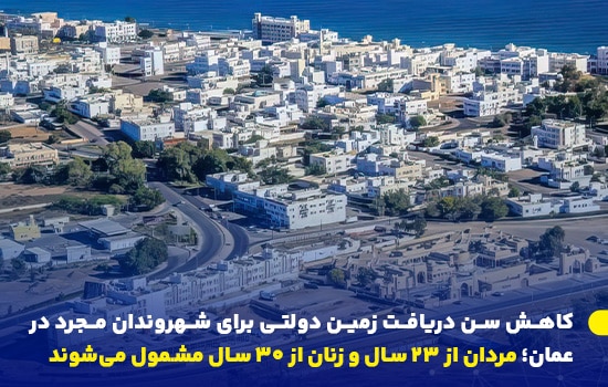 تصویری هوایی از منطقه مسکونی در عمان با تاکید بر تغییرات جدید در سیاست‌های واگذاری زمین زمین دولتی عمان، واگذاری زمین مجردها، سیاست مسکن عمان، وزارت مسکن عمان، جوانان عمان، برنامه‌های توسعه شهری